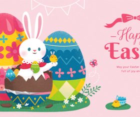 Rabbit and painted eggshell illustration vector