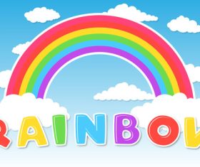Rainbow colorful cloud blue sky editable text effect font style vector