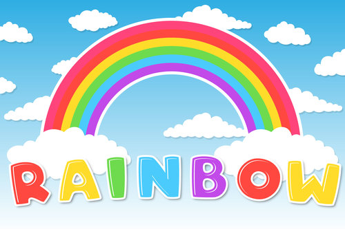 Rainbow colorful cloud blue sky editable text effect font style vector