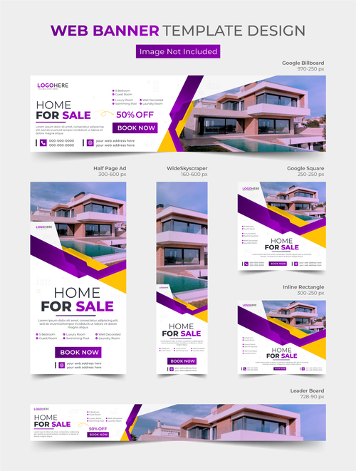 Real estate house for sale web ads vector