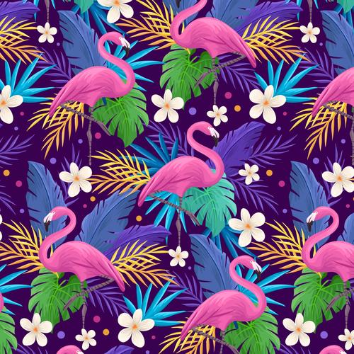Seamless background pattern bird and plant vector