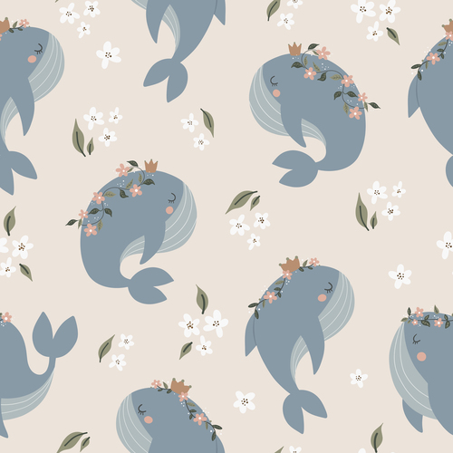Shark and flower cartoon background pattern vector