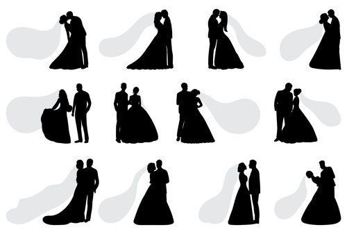 Silhouette wedding photos vector