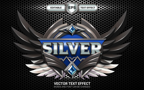 Silver game badge with editable text effect vector