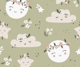 Smiling earth and clouds cartoon background pattern vector