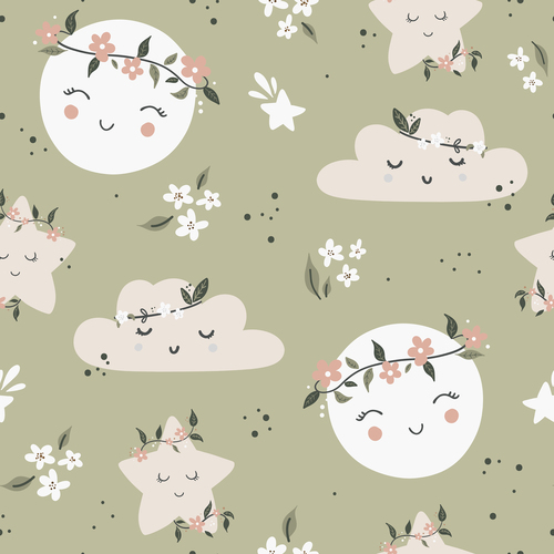 Smiling earth and clouds cartoon background pattern vector