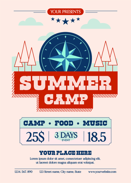 Summer camp flyer vector