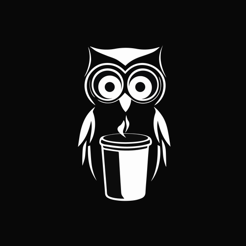 The owl watching the coffee cup vector logo