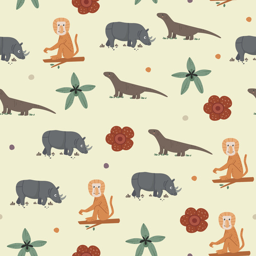 Tropical flora and fauna seamless pattern vector