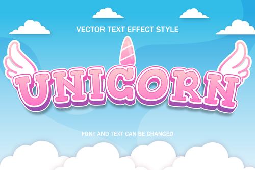 Unicorn fantasy 3d editable text effect font style vector