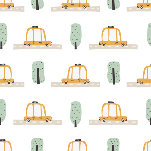Urban taxi cartoon seamless pattern vector