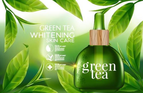 Whitening skin green tea cosmetics advertising vector