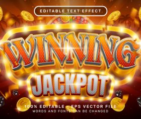 Winning jackpot editable text effect vector