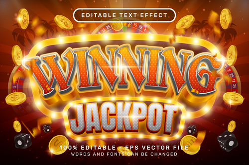 Winning jackpot editable text effect vector