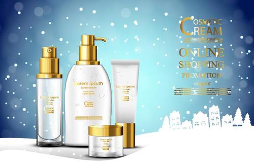 Winter skin care products advertise vector
