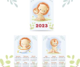 2023 cute animal characters calendar vector