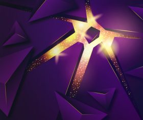 3D abstract vector of purple geometric blocks on gold background