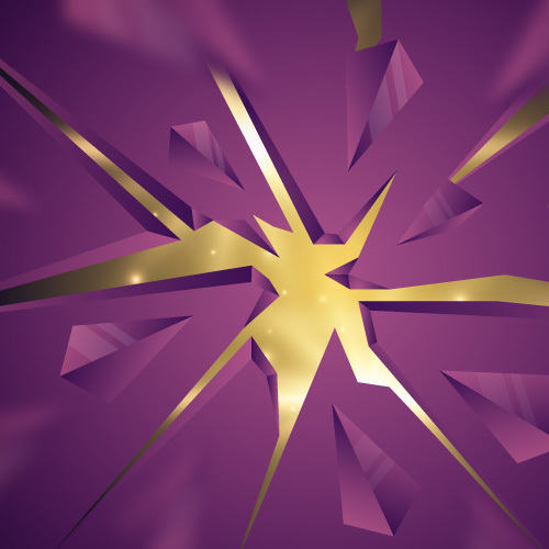 3D geometric purple and gold abstract background vector