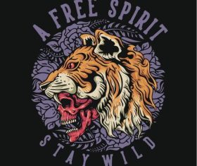 A free spirit stay wild with skull wear tiger head vector