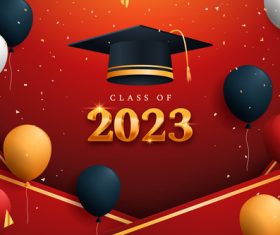 Balloon gold confetti background 2023 graduation greeting card vector