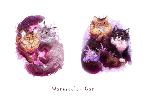 Beautiful watercolor painting of cats vector