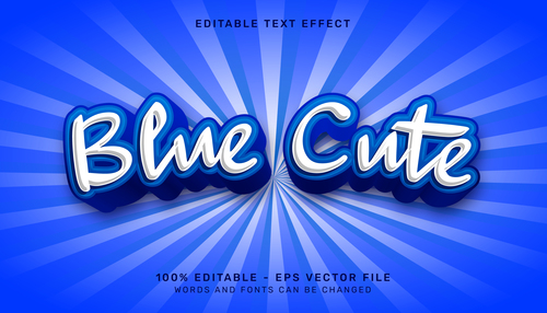 Blue cute 3d editable text style vector