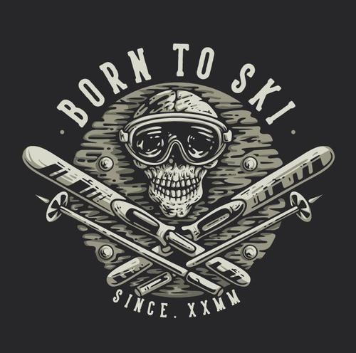 Born to ski with skull wearing ski goggles and ski gears vector