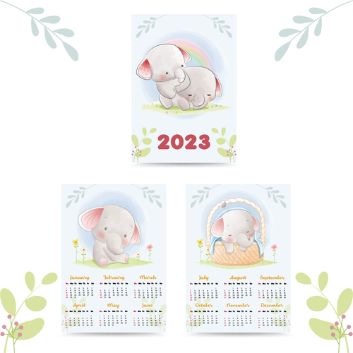 Calendar 2023 cute animal watercolor vector