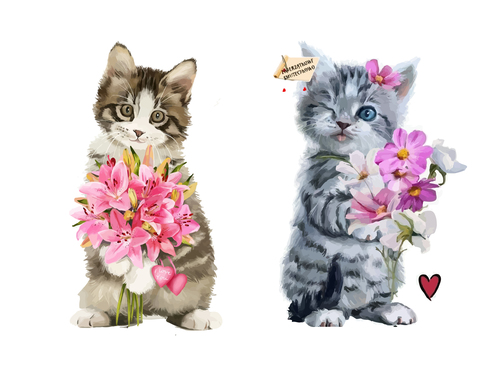 Cat holding flower vector