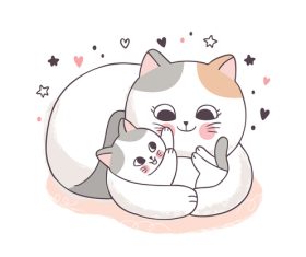 Cat mother and child cartoon vector