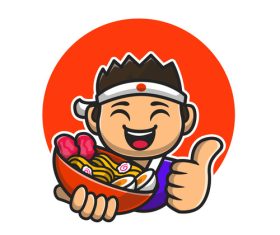 Chef ramen noodle cartoon vector