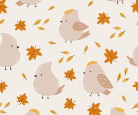 Chickn and leaves cartoon pattern vector