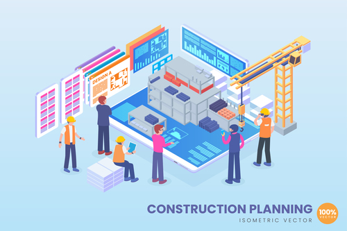 Construction planning cartoon vector