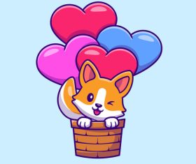 Corgi dog flying with love balloon cartoon vector
