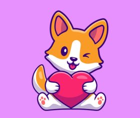 Corgi dog holding love heart cartoon vector