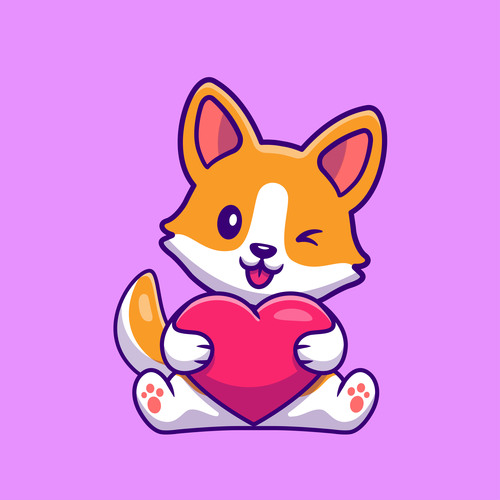 Corgi dog holding love heart cartoon vector