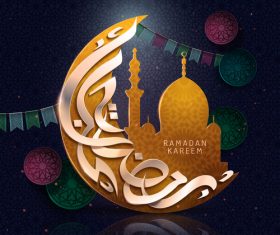 Crescent and mosque background holiday card vector