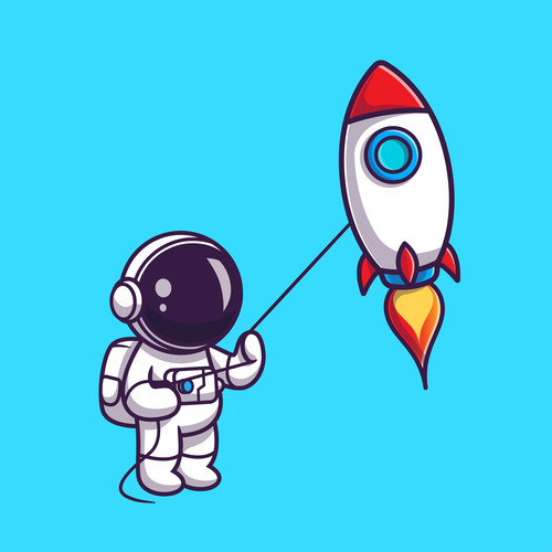 Cute astronaut playing kite rocket vector
