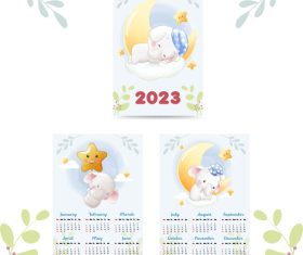 Cute calendar 2023 with elephant calf vector