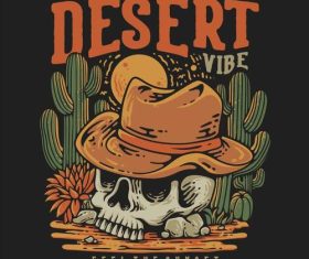 Desert vibes with skull wearing a cowboy hat vector