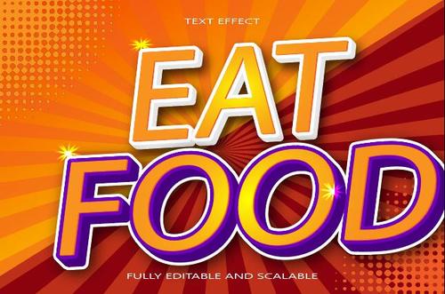 Eat food emboss editable text effect vector