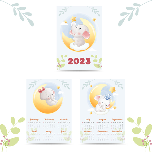 Elephant baby background 2023 calendar vector