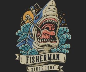 Fisherman with shark vector