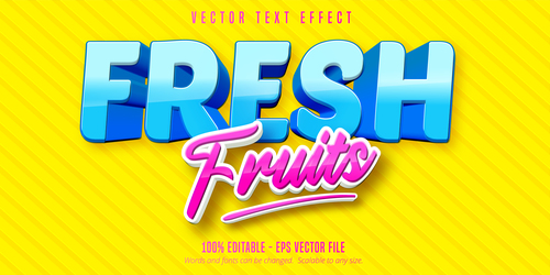 Fresh fruits editable text effect font style vector
