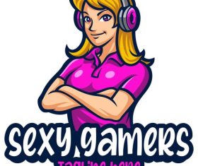 Girl gamers cartoon character vector