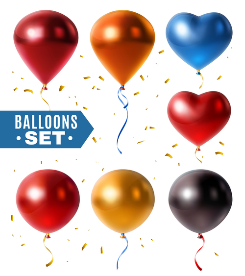 Glossy balloons golden confetti vector