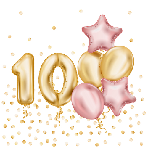 Gold shiny numbers anniversary balloons vector