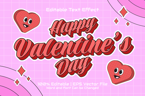 Happy Valentines Day cartoon style text effect vector