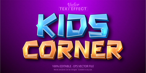 Kids corner editable text effect cartoon font vector