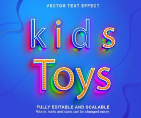 Kids toys emboss editable text effect vector